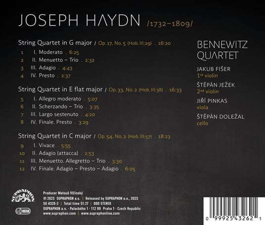 Haydn String Quartets Op, 17, 33 & 54 - CD Audio di Bennewitz Quartet - 2