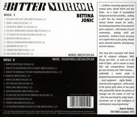 The Bitter Mirror. Songs by Bob Dylan and Bertolt Brecht - CD Audio di Bettina Jonic - 2