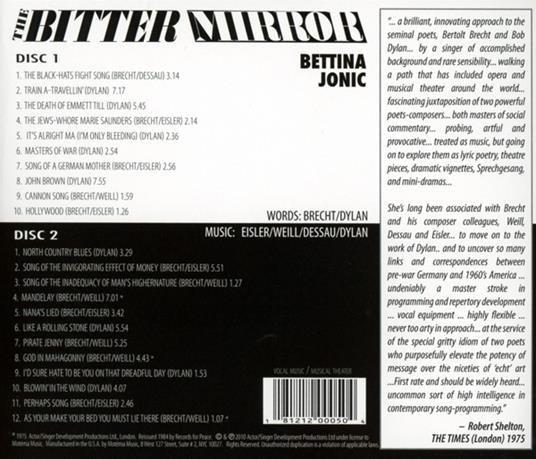 The Bitter Mirror. Songs by Bob Dylan and Bertolt Brecht - CD Audio di Bettina Jonic - 2