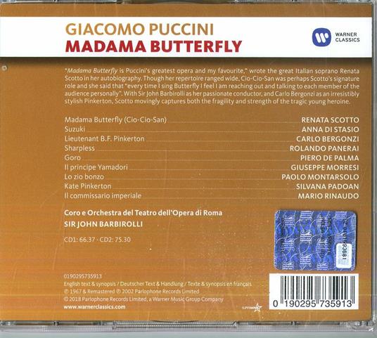 Madama Butterfly - CD Audio di Giacomo Puccini,Renata Scotto,Carlo Bergonzi,Sir John Barbirolli,Orchestra del Teatro dell'Opera di Roma - 2
