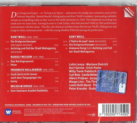 L'opera da tre soldi (Die Dreigroschenop). Berlino 1930: Songs & Chansons - CD Audio di Marlene Dietrich,Lotte Lenya,Berthold Brecht - 2