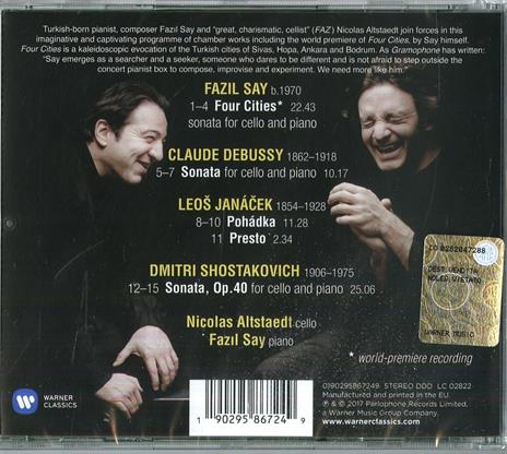 4 Cities. Sonate per violoncello - CD Audio di Claude Debussy,Dmitri Shostakovich,Leos Janacek,Fazil Say,Nicolas Altstaedt - 2