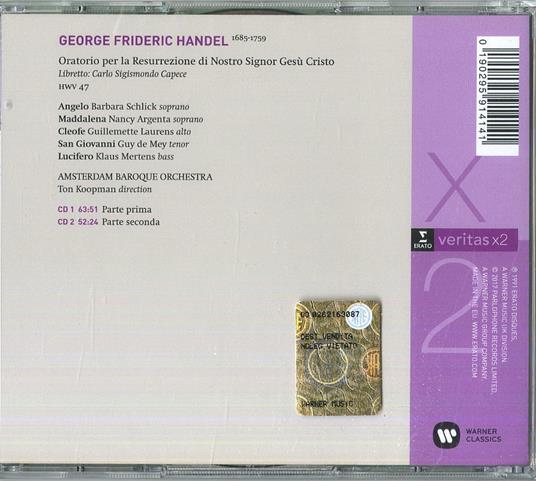 La Resurrezione - CD Audio di Georg Friedrich Händel,Ton Koopman,Amsterdam Baroque Orchestra,Nancy Argenta,Barbara Schlick - 2