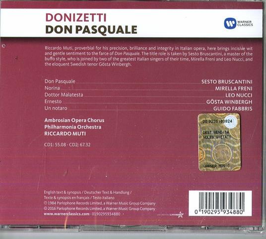 Don Pasquale - CD Audio di Gaetano Donizetti,Mirella Freni,Riccardo Muti,Philharmonia Orchestra - 2