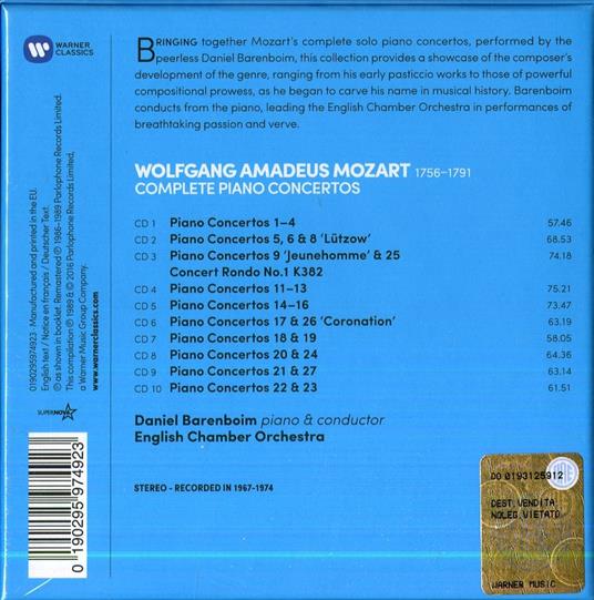 Concerti per pianoforte completi - CD Audio di Wolfgang Amadeus Mozart,English Chamber Orchestra,Daniel Barenboim - 2