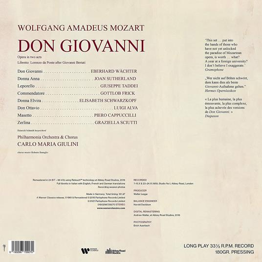 Don Giovanni - Vinile LP di Wolfgang Amadeus Mozart,Carlo Maria Giulini,Philharmonia Orchestra,Eberhard Wächter - 2