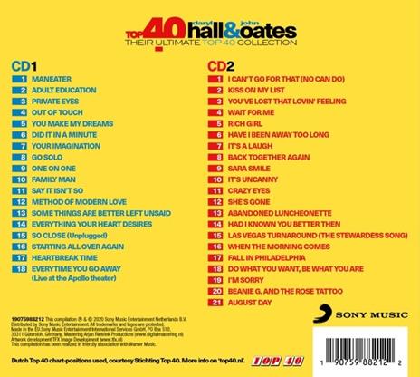 Top 40. Daryl Hall & John Oates - CD Audio di Daryl Hall,John Oates - 2