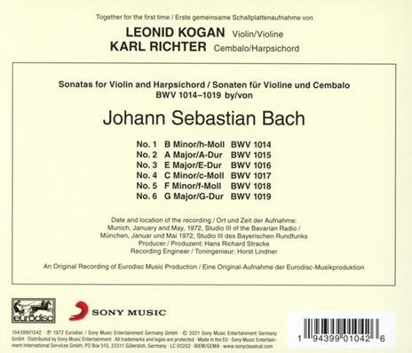 Sonatas For Violin And Harpsichord, BWV 1014-1019 - CD Audio di Johann Sebastian Bach,Karl Richter,Leonid Kogan - 2