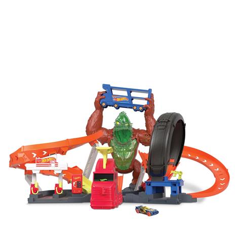 Hot Wheels - ​Playset Assalto del Gorilla Velenoso con Luci e Suoni, Macchinina e Lanciatore Regolabile, Giocattolo per Bambini 5+Anni, HBY95, Imballaggio Sostenibile