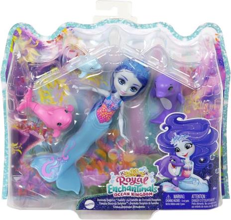 Enchantimals - Ocean Kingdom Playset della Famiglia con Bambola Dorinda il Delfino Blu con Coda Rimovibile, Corona e 3 Amici Delfini, Giocattolo per Bambini 3+ Anni, HCF72 - 7