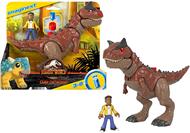 Fisher-Price- Imaginext Jurassic World Set Campo Avventura Personaggi Articolati Carnotauro e Darius