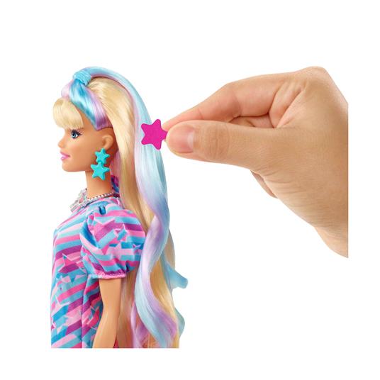 Barbie - Super Chioma Bambola con abito a stelle, capelli fantasia lunghi 21,6cm, abito, 15 accessori alla moda - 6