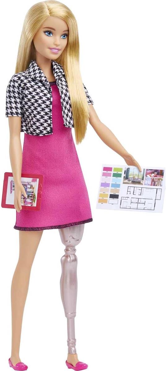 Barbie Carriere Interior Designer, bambola con abito rosa, giacca pied-de-poule e ballerine rosa - 5