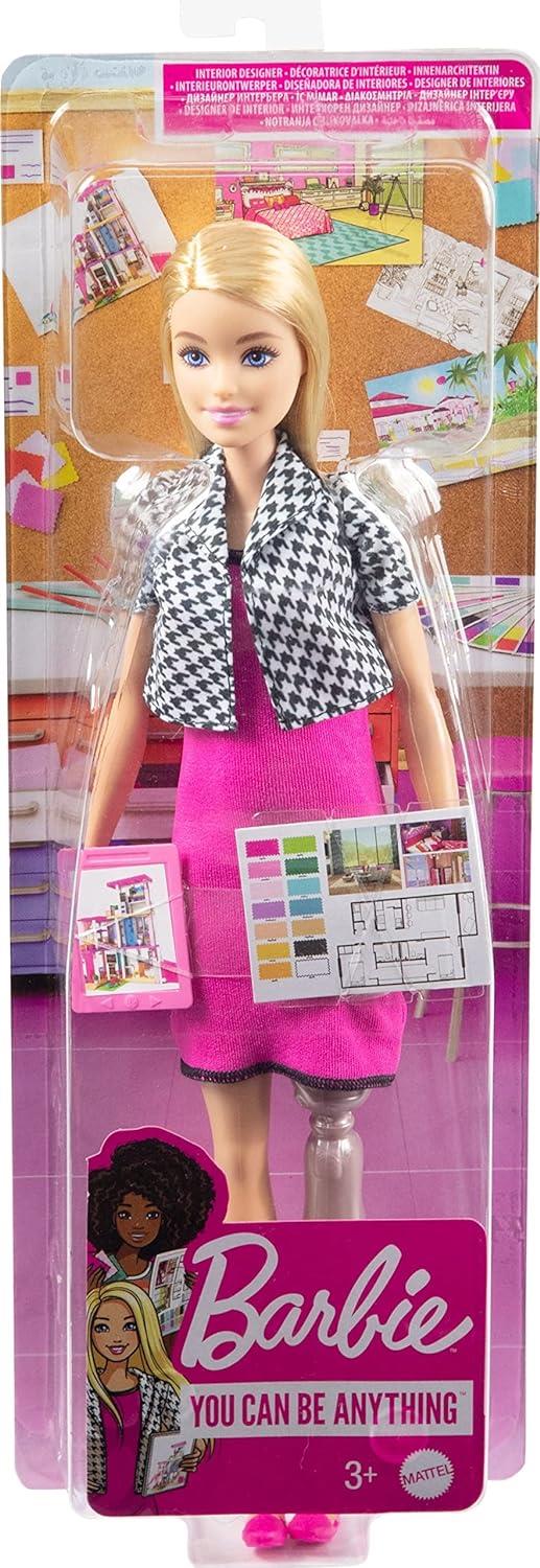 Barbie Carriere Interior Designer, bambola con abito rosa, giacca pied-de-poule e ballerine rosa - 6