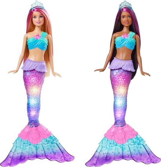 Barbie, dreamtopia sirena luci scintillanti bambola bionda con coda che si  illumina, luci che si attivano con acqua e capelli con ciocche rosa,  giocattolo per bambini 3+ anni - Toys Center