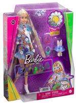 Barbie Extra n. 12 - Bambola con Coniglietto - Vestiti alla moda - 15 Accessori - Snodata - Ciocca con Cuoricini Viola