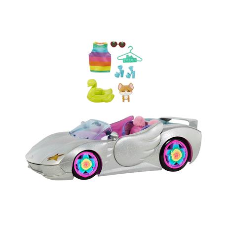 Barbie Extra Cabrio - Bambola con Auto Argentata e Cagnolino - 1 Top e 2 Paia di Scarpe - Piscina per Cuccioli - 3