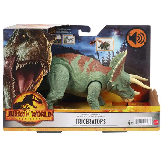 Jurassic World - Il Dominio Roar StrikersTriceratopo Erbivoro Action Figure, con ruggito, attacco a forti testate - 7