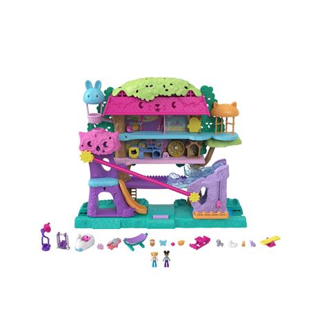 Polly Pocket - Pollyville Casa sull'Albero dei Cuccioli, playset a 5 piani, 15+ pezzi gioco: 2 bambole, veicolo, 4 animali - 3