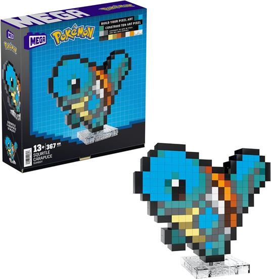 Mega Pokémon Showcase - Squirtle, Set in Stile retrò pixelato da Costruire con 367 Pezzi