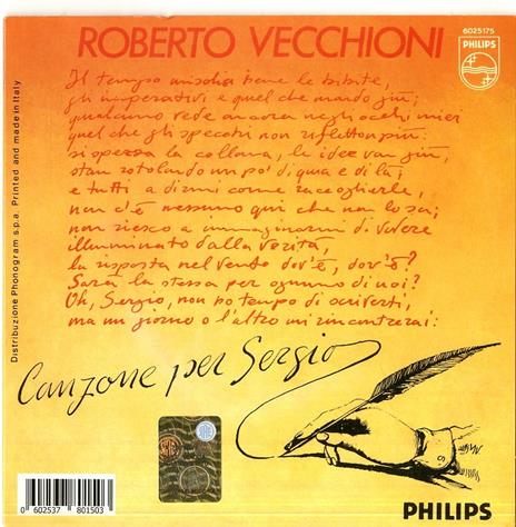 Samarcanda - Canzone per Sergio (Limited Edition) - Vinile 7'' di Roberto Vecchioni - 2