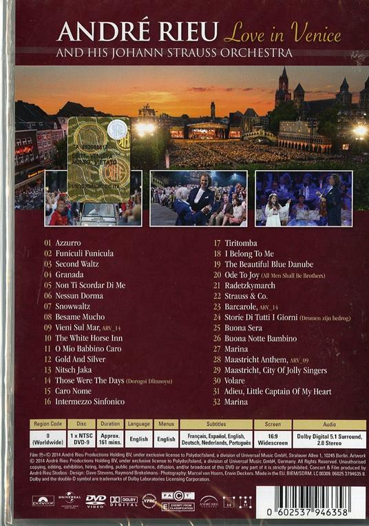 André Rieu and His Johann Strauss Orchestra. Love in Venice (DVD) - DVD di André Rieu,Johann Strauss Orchestra - 2