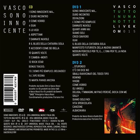 Sono innocente - Tutto in una notte vols. 1 & 2 (Remaster) - Vasco Rossi -  CD | IBS