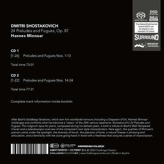 24 Preludes & Fugues Op. 87 - Akl 22 (SACD) - SuperAudio CD di Dmitri Shostakovich,Hannes Minnaar - 2
