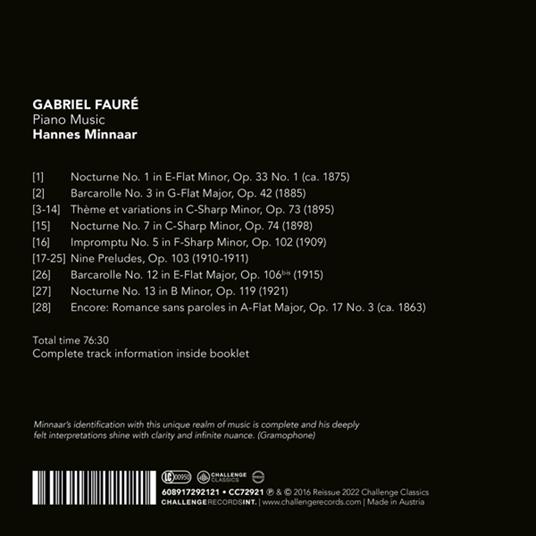 Piano Music - CD Audio di Gabriel Fauré,Hannes Minnaar - 2