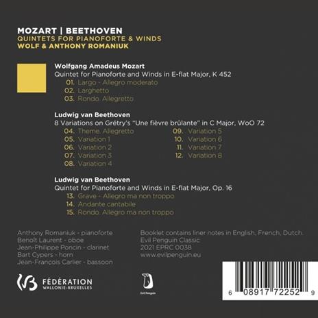 Quintets For Pianoforte & Winds - CD Audio di Ludwig van Beethoven,Wolfgang Amadeus Mozart,Anthony Romaniuk - 2