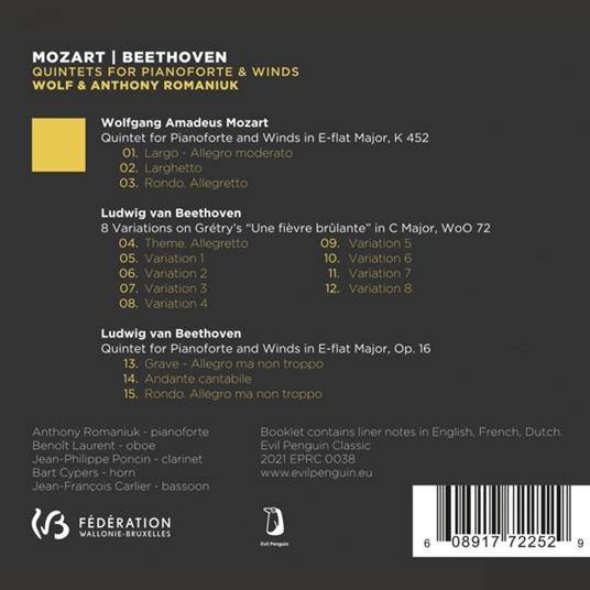 Quintets For Pianoforte & Winds - CD Audio di Ludwig van Beethoven,Wolfgang Amadeus Mozart,Anthony Romaniuk - 2