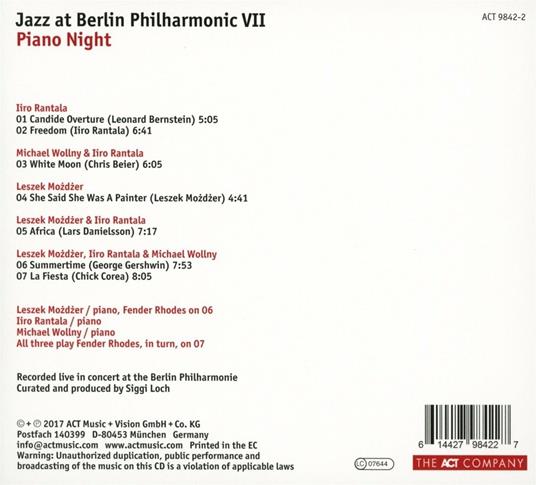 Piano Night. Jazz at Berlin Philharmonic VII (Digipack) - CD Audio di Iiro Rantala,Michael Wollny,Leszek Mozdzer - 2