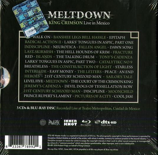 Meltdown Live in Mexico - CD Audio + Blu-ray di King Crimson - 2