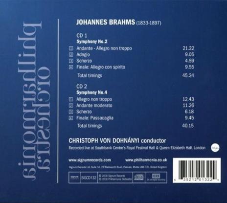 Sinfonie n.2, n.4 - CD Audio di Johannes Brahms,Christoph von Dohnanyi,Philharmonia Orchestra - 2