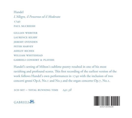 L'allegro, Il Pensieroso e Il Moderato - CD Audio di Paul McCreesh,Georg Friedrich Händel