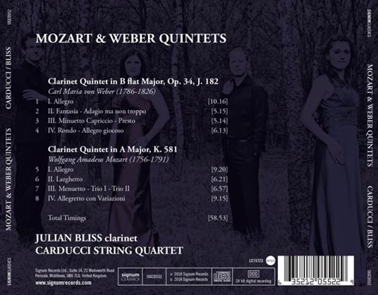 Mozart & Weber Quintets - CD Audio di Wolfgang Amadeus Mozart,Carl Maria Von Weber,Julian Bliss - 2