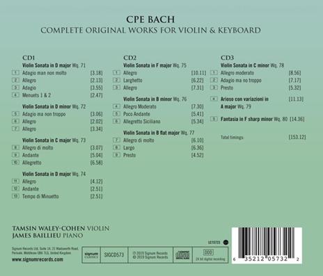 C.P.E. Bach. Complete Works For Violin And Keyboard - CD Audio di Tamsin & James Baillieu Waley-Cohen - 2