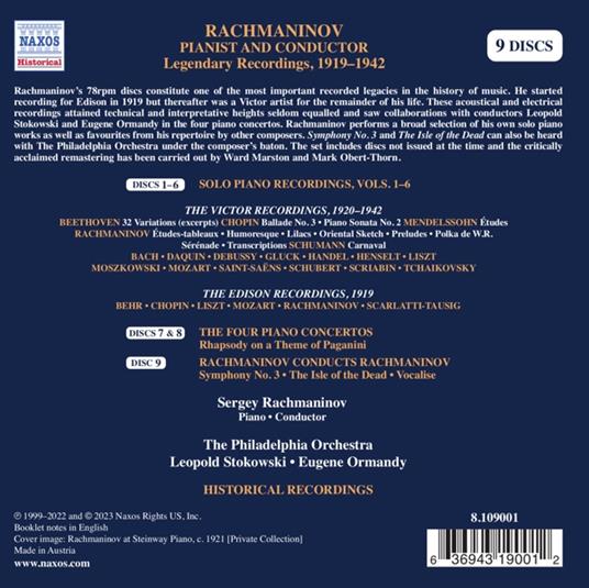 Legendary Recordings, 1919-1942 - CD Audio di Sergei Rachmaninov,Eugene Ormandy,Philadelphia Orchestra - 2