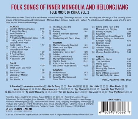 Folk Music of China vol.2: Folk Songs of Inner Mongolia and Heilongjiang - CD Audio - 2