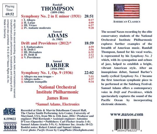 Sinfonia n.2 - CD Audio di Randall Thompson,National Orchestra Institute Philharmonic - 2