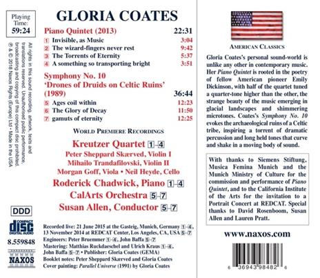 Siinfonia n.10 Drones of Druids on Celtic Ruins - Quintetto con pianoforte - CD Audio di Gloria Coates,Kreutzer Quartet - 2