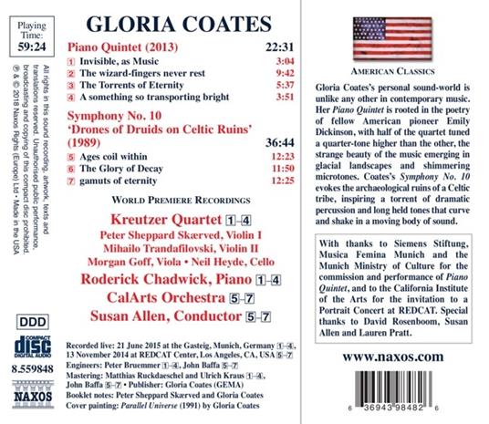 Siinfonia n.10 Drones of Druids on Celtic Ruins - Quintetto con pianoforte - CD Audio di Gloria Coates,Kreutzer Quartet - 2