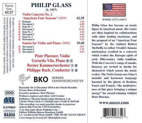 Concerto per violino n.2 - Sonata per violino e pianoforte - CD Audio di Philip Glass - 2