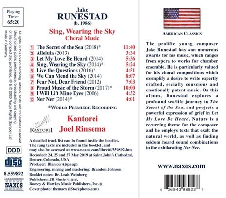 Sing, Wearing The Sky - CD Audio di Jake Runestad - 2