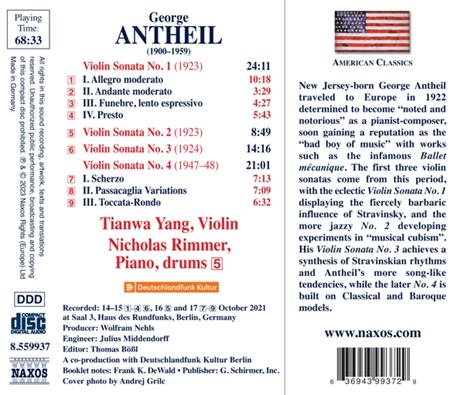 Violin Sonatas Nos. 1-4 - CD Audio di George Antheil - 2