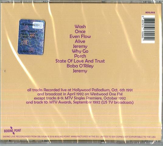 Hollywood Palladium 1991 Fm Broadcast - CD Audio di Pearl Jam - 2