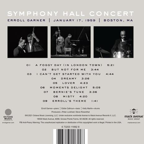 Symphony Hall Concert - CD Audio di Erroll Garner - 2