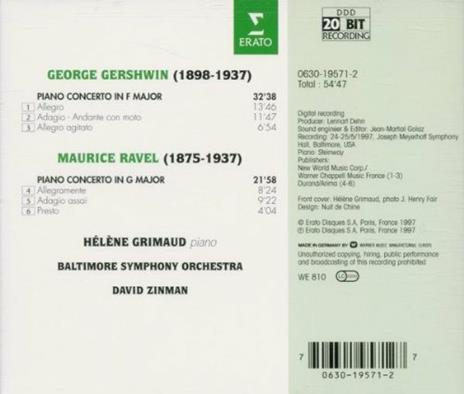 Concerti per pianoforte - CD Audio di George Gershwin,Maurice Ravel,David Zinman,Hélène Grimaud,Baltimore Symphony Orchestra - 2