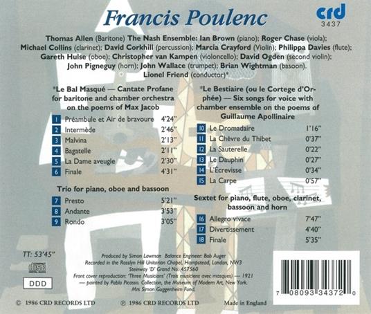 La Bal Masqué - Trio - Le Bestiaire - Sextet - CD Audio di Francis Poulenc - 2