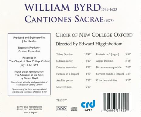 Cantiones Sacrae - CD Audio di William Byrd - 2